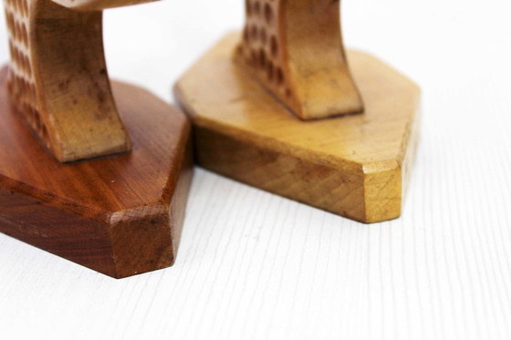 Image 1 of Pair of Anthroposophical Candlesticks in Wood, 1950s