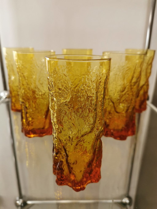 Set Of 6 Crinkled Glass Cocktail Glasses, Italy, 1970s