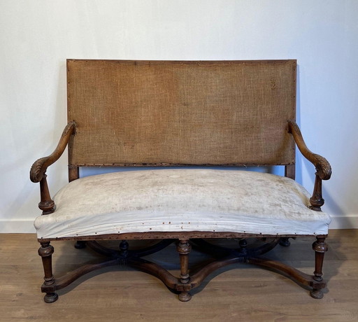 Louis Xiii Style High Back Walnut Bench, 1880S