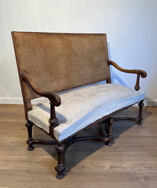 Louis Xiii Style High Back Walnut Bench, 1880S