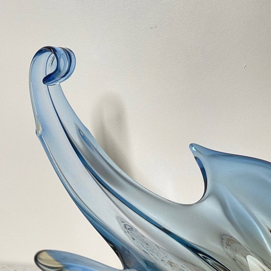 Image 1 of Vintage central bowl in blue and amber Murano glass for Cristallo Venezia Ccc, Italy