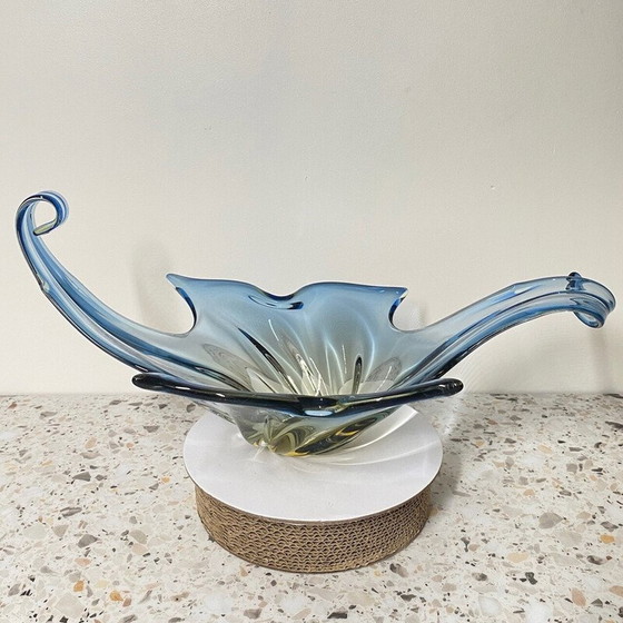 Image 1 of Vintage central bowl in blue and amber Murano glass for Cristallo Venezia Ccc, Italy