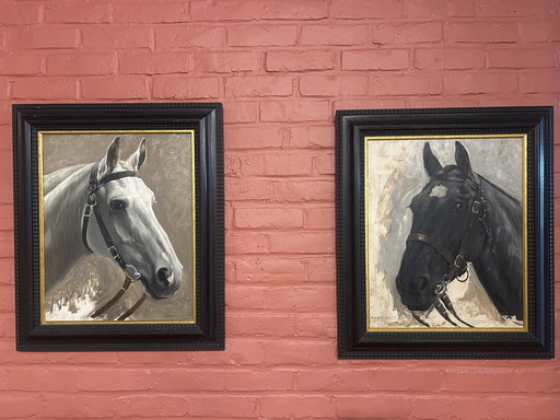 2 Paintings Constant De Busschere (Pendant) "Horse Portraits"