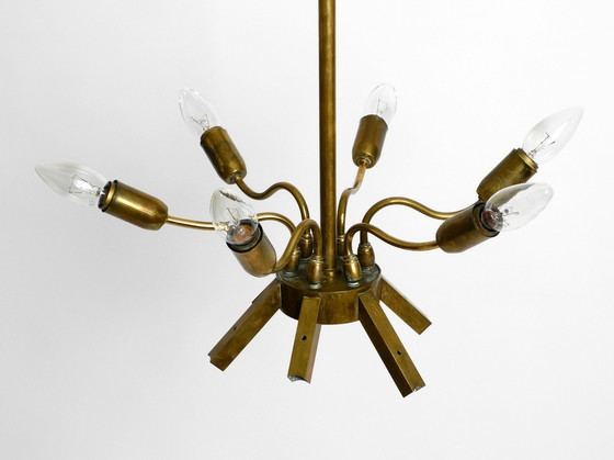 Image 1 of Beautiful Large 1950S Brass Chandelier With White And Transparent Murano Glasses By Franco Luce | Made In Italy