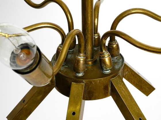 Image 1 of Beautiful Large 1950S Brass Chandelier With White And Transparent Murano Glasses By Franco Luce | Made In Italy