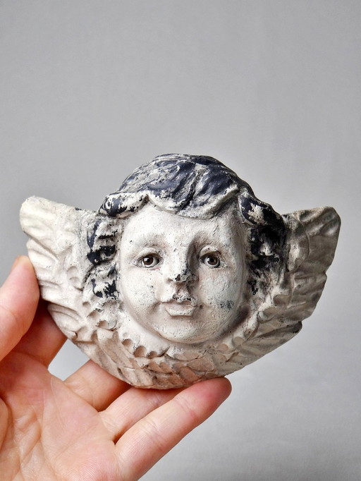 Antique Ornament Cherub Wood Carved Glass Eyes Xixth Century