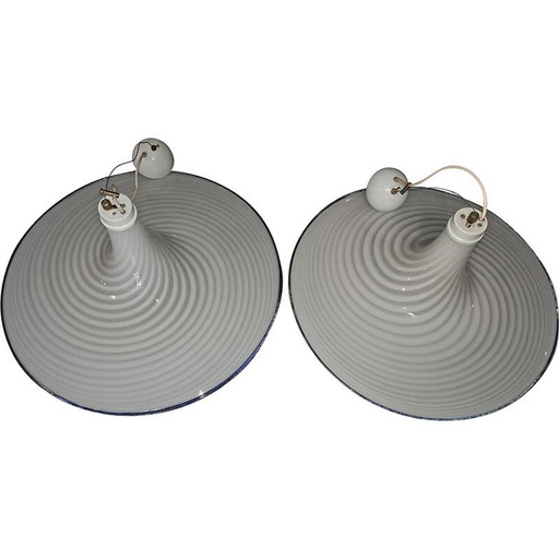 White and swirling vintage Murano glass pendant lamp by Venini