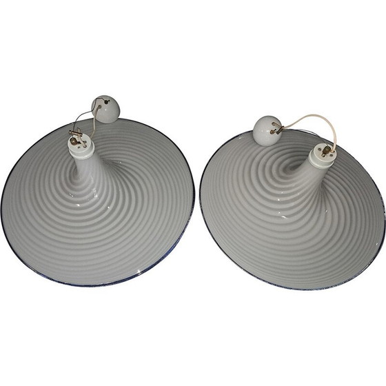 Image 1 of White and swirling vintage Murano glass pendant lamp by Venini