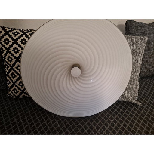 White and swirling vintage Murano glass pendant lamp by Venini