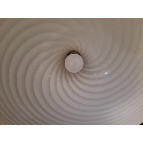 Image 1 of White and swirling vintage Murano glass pendant lamp by Venini