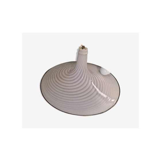 Image 1 of White and swirling vintage Murano glass pendant lamp by Venini