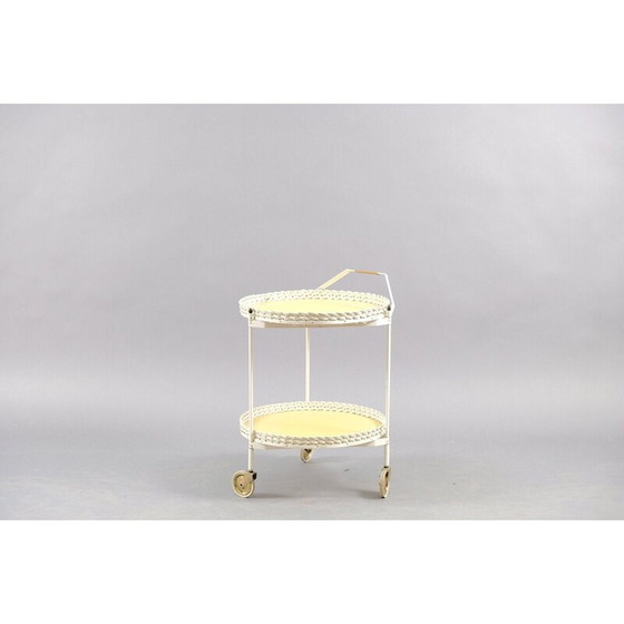 Image 1 of Vintage tea trolley in rattan and white metal, Germany 1960