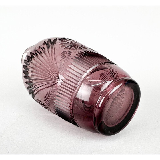 Image 1 of Bohemian vintage hand cut glass vase, 1970s