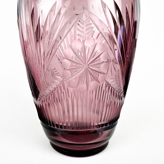 Image 1 of Bohemian vintage hand cut glass vase, 1970s