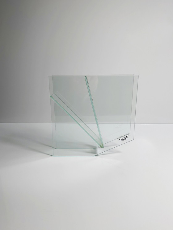 Image 1 of Postmodern Glass Vase Vis-A-Vis Flower Vase Memphis Milano Transparent Geometric Modern 90s