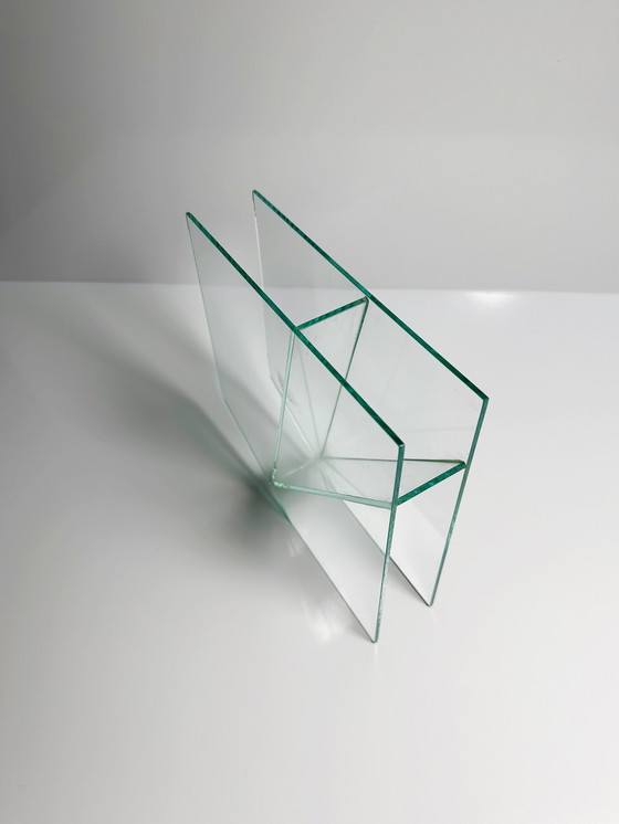 Image 1 of Postmodern Glass Vase Vis-A-Vis Flower Vase Memphis Milano Transparent Geometric Modern 90s