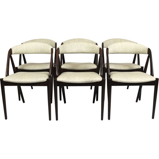 Set of 6 vintage teak and fabric chairs model 31 by Kai Kristiansen for Schou Andersen, 1960