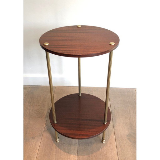 Vintage double-top brass and mahogany pedestal table by Maison Jansen, 1940