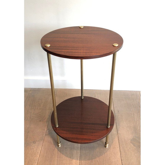 Image 1 of Vintage double-top brass and mahogany pedestal table by Maison Jansen, 1940