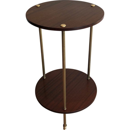 Vintage double-top brass and mahogany pedestal table by Maison Jansen, 1940