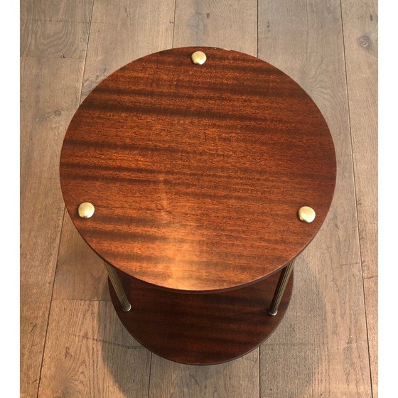 Image 1 of Vintage double-top brass and mahogany pedestal table by Maison Jansen, 1940