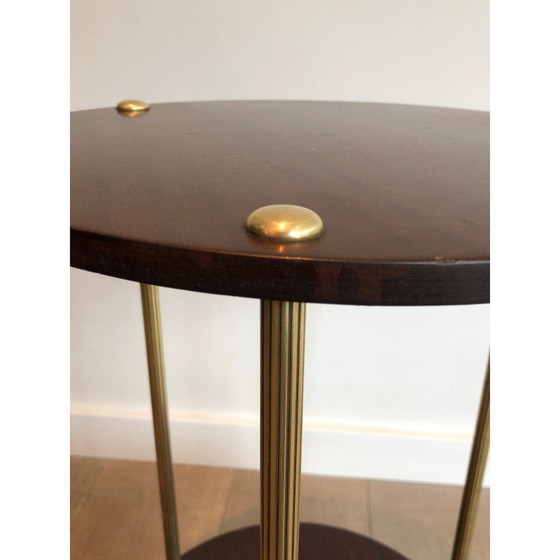 Image 1 of Vintage double-top brass and mahogany pedestal table by Maison Jansen, 1940