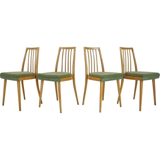 Set of vintage 4 dining chairs in wood and fabric for Ton, Czechoslovakia 1970s