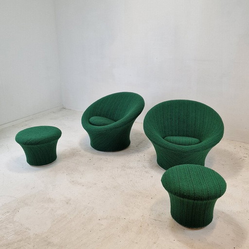 Vintage armchair with ottoman in wool fabric by Pierre Paulin for Artifort, 1960