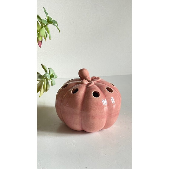 Image 1 of Vaso vintage a forma di zucca con fiori in ceramica