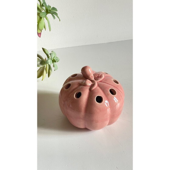 Image 1 of Vaso vintage a forma di zucca con fiori in ceramica