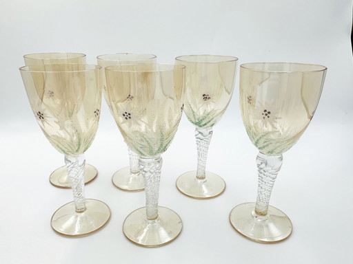 6 X Mouth Blown Liqueur Glasses, Hungary 1950s