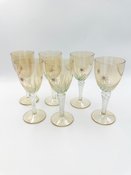 6 X Mouth Blown Liqueur Glasses, Hungary 1950s