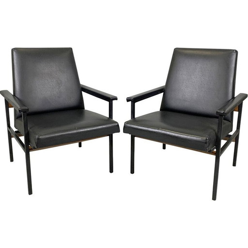 Pair of vintage adjustable metal armchairs, Czechoslovakia 1970
