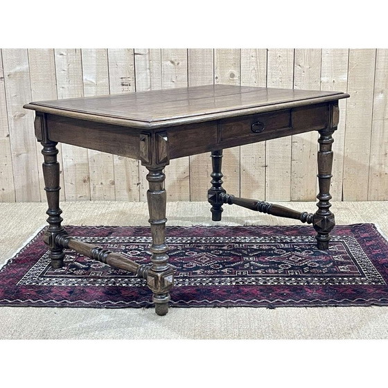 Image 1 of Vintage oak desk table with 1 drawer, 1930