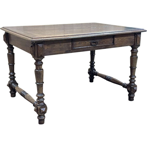 Image 1 of Vintage oak desk table with 1 drawer, 1930