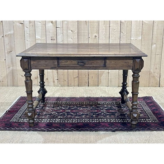 Image 1 of Vintage oak desk table with 1 drawer, 1930