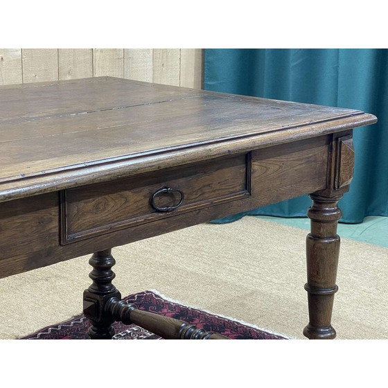 Image 1 of Vintage oak desk table with 1 drawer, 1930