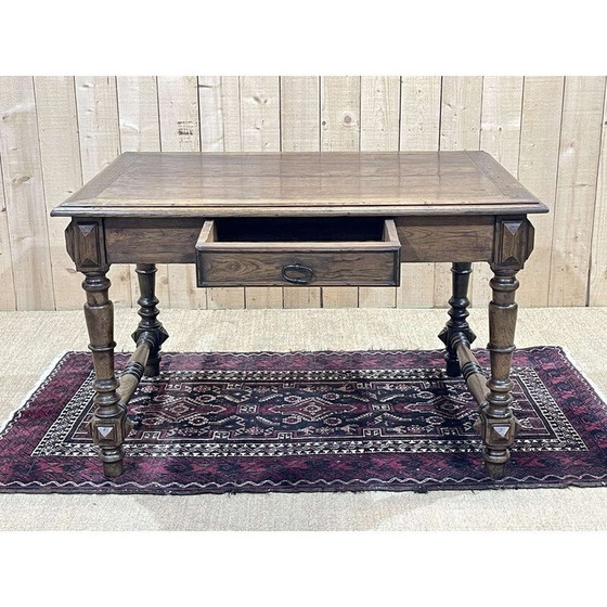 Image 1 of Vintage oak desk table with 1 drawer, 1930