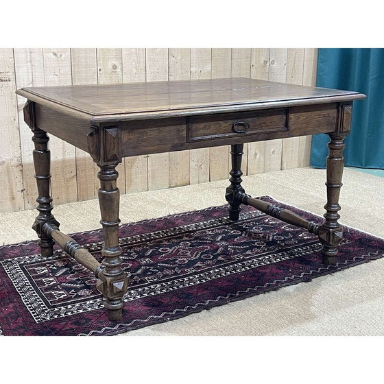 Image 1 of Vintage oak desk table with 1 drawer, 1930