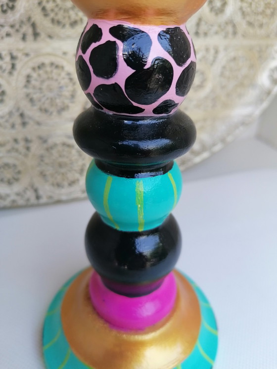 Image 1 of Hand-painted Candlestick, Artist Evalien Ritmeester Of Happy Flower Pots And More