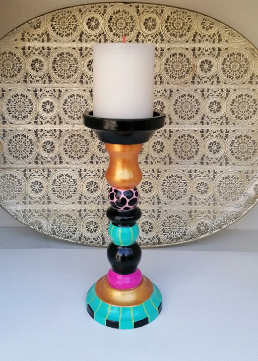 Hand-painted Candlestick, Artist Evalien Ritmeester Of Happy Flower Pots And More