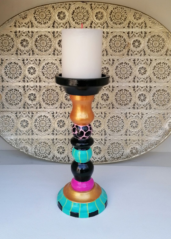 Image 1 of Hand-painted Candlestick, Artist Evalien Ritmeester Of Happy Flower Pots And More