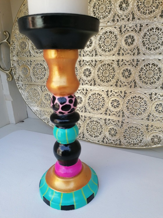 Image 1 of Hand-painted Candlestick, Artist Evalien Ritmeester Of Happy Flower Pots And More