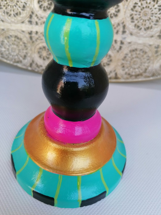 Image 1 of Hand-painted Candlestick, Artist Evalien Ritmeester Of Happy Flower Pots And More