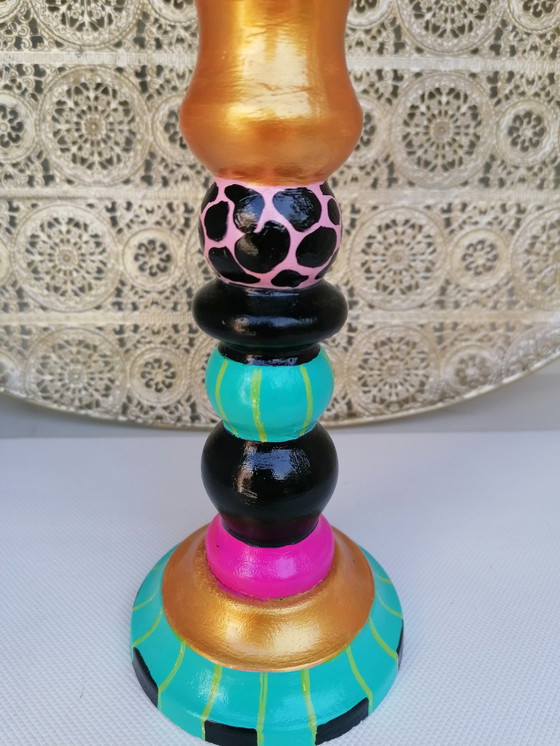 Image 1 of Hand-painted Candlestick, Artist Evalien Ritmeester Of Happy Flower Pots And More