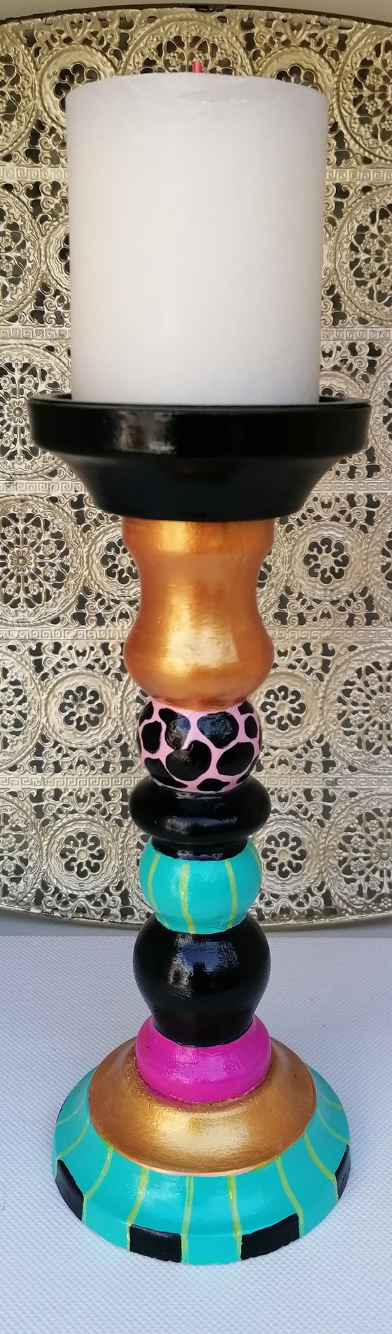 Image 1 of Hand-painted Candlestick, Artist Evalien Ritmeester Of Happy Flower Pots And More