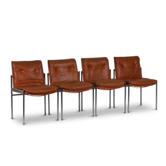 Image 1 of Set of 12 vintage chairs in imitation leather and chrome metal, Italy 1970