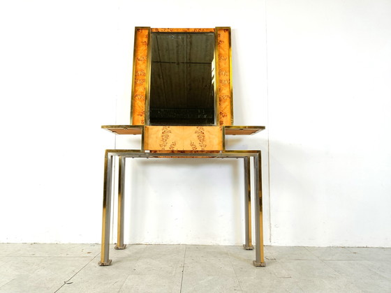 Image 1 of Vintage burl wood console with mirror