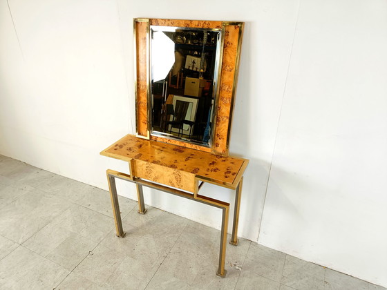 Image 1 of Console vintage en ronce de bois avec miroir