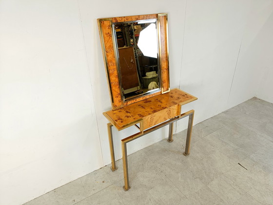 Image 1 of Vintage burl wood console with mirror